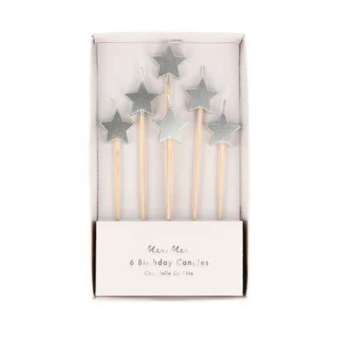 Meri Meri Silver Star Candles- Set of 6