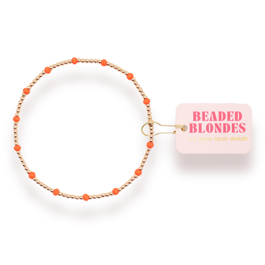 Beaded Blondes "Dainty Poppi" Orange Bracelet -Standard 6.75"