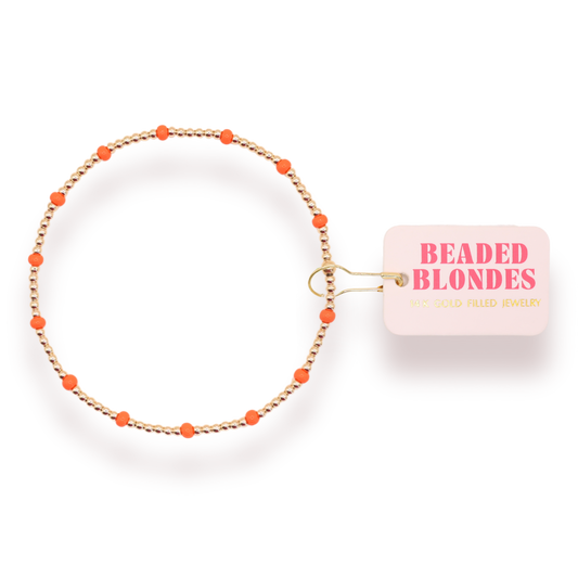 Beaded Blondes "Dainty Poppi" Orange Bracelet -Standard 6.75"