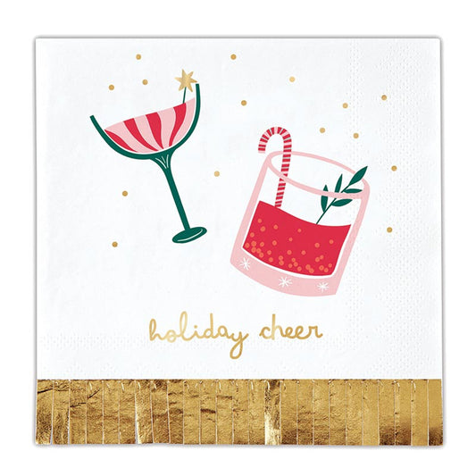 Slant "Holiday Cheer" Foil Fringe Napkins (pack of 20)
