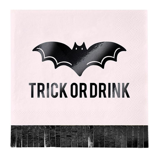 Slant Collection Foil Fringe Napkins - Trick or Drink