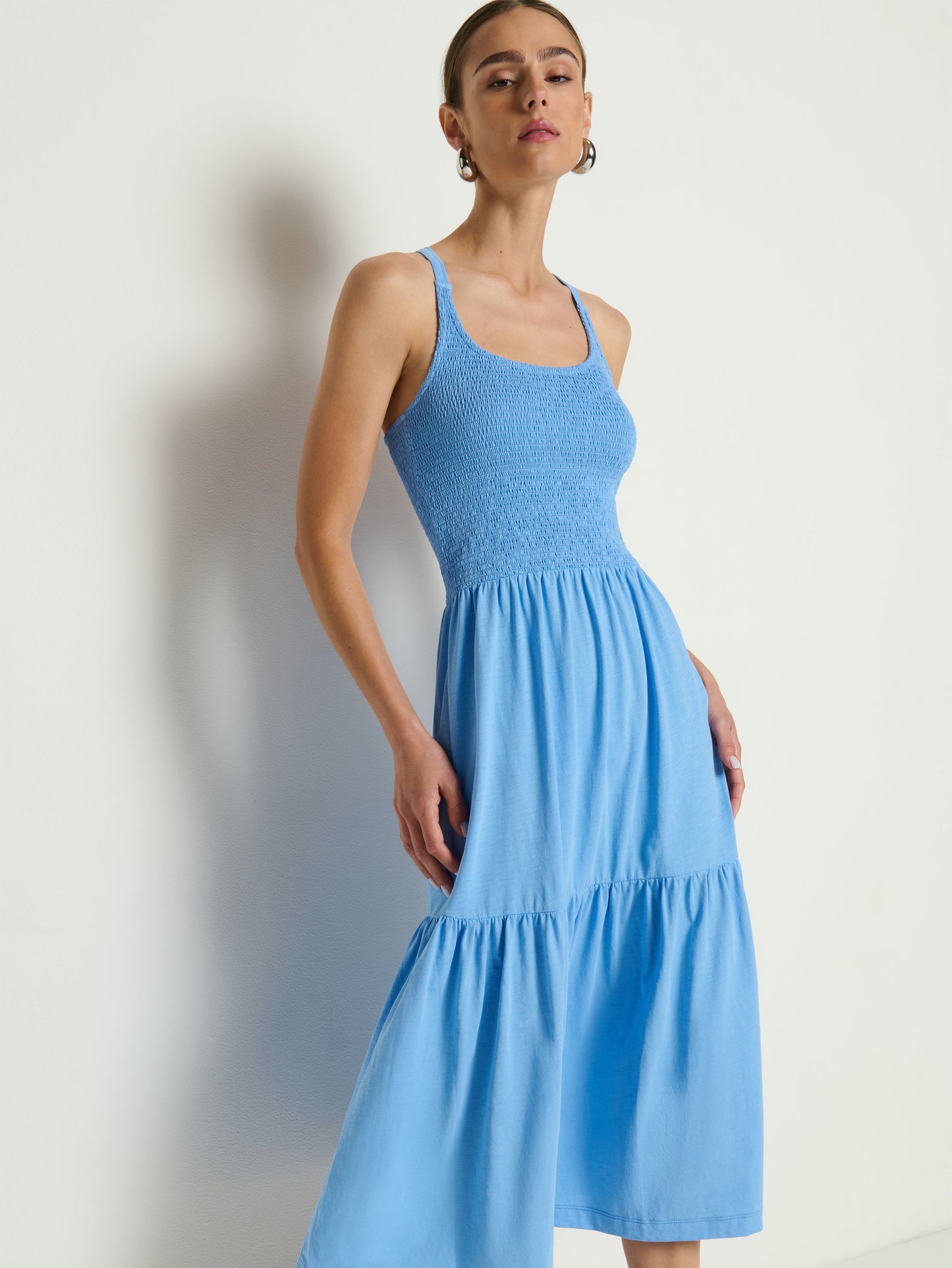Nation LTD “Penelope” Smocked Midi Dress - Laguna