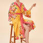 Powder Design Kimono Gown-Impressionist Floral Mustard