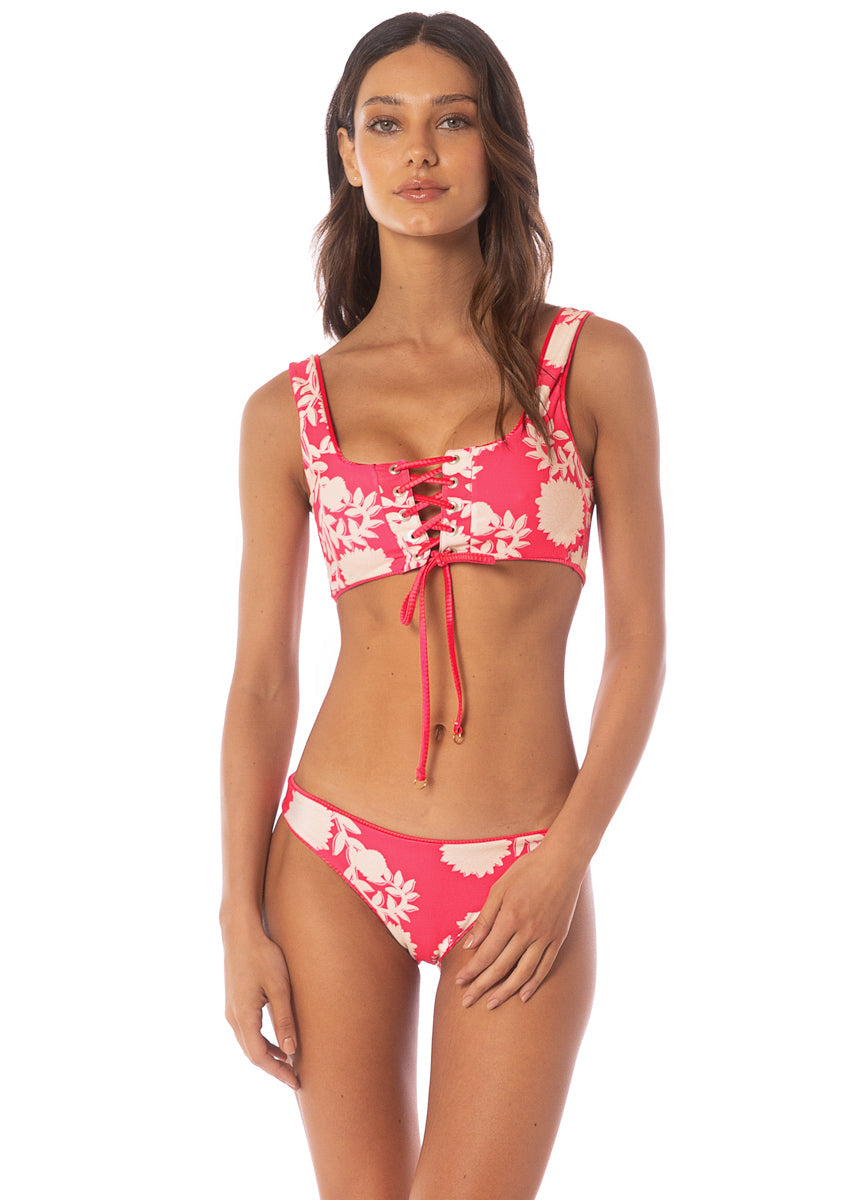 Maaji Swimwear "Light Pink Flowerbed" Flirt Low Rise Thin Side Bikini Bottom