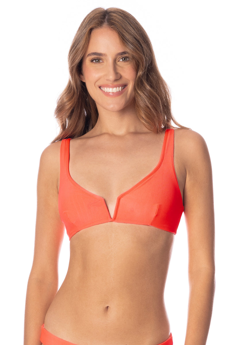 Maaji Swimwear "Fire Coral" Victoria V Wire Bralette Bikini Top