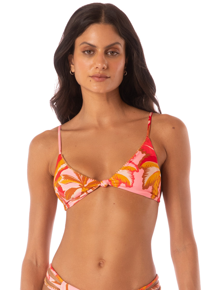 Maaji Swimwear "Pink Palms" Sahara Fixed Triangle Bikini Top