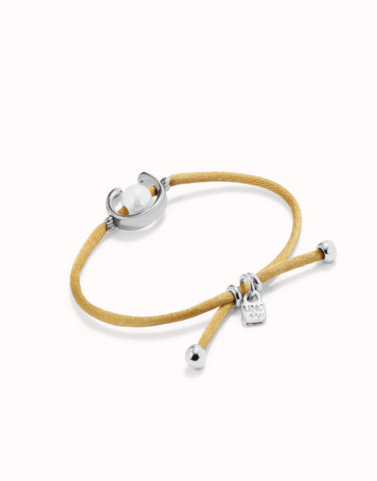 Uno de 50 "To Be Different" Satin Cord Bracelet-Silver/Camel