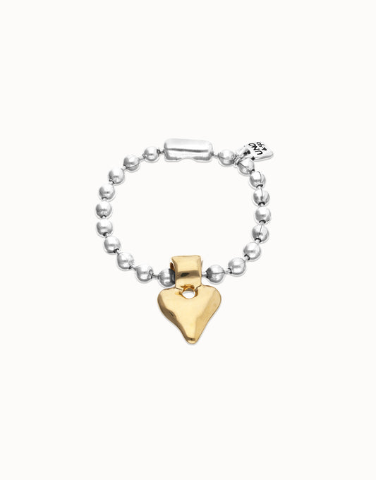 Uno de 50 "Palpito” Bead Bracelet with Heart Detail-Silver/Gold