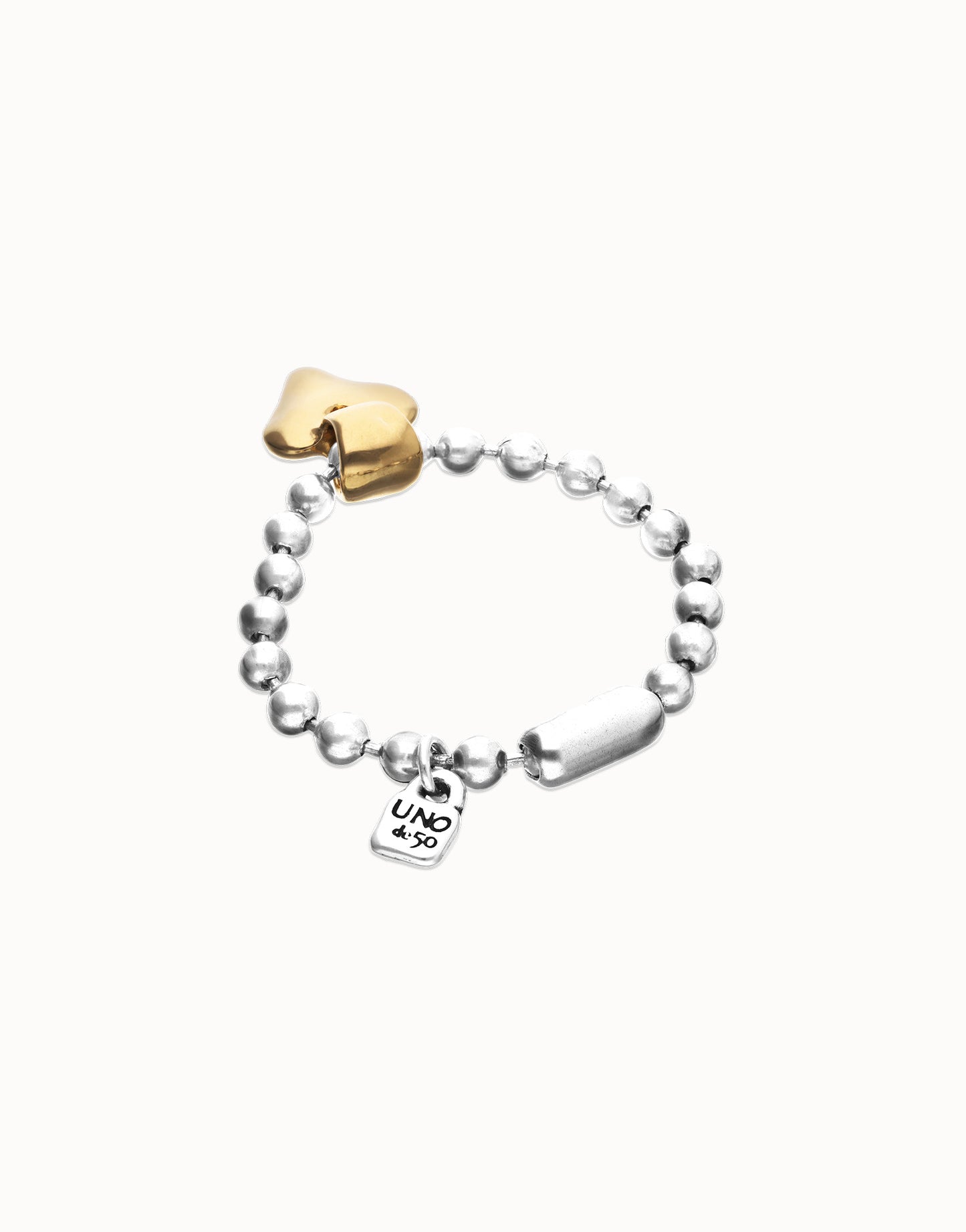Uno de 50 "Palpito” Bead Bracelet with Heart Detail-Silver/Gold
