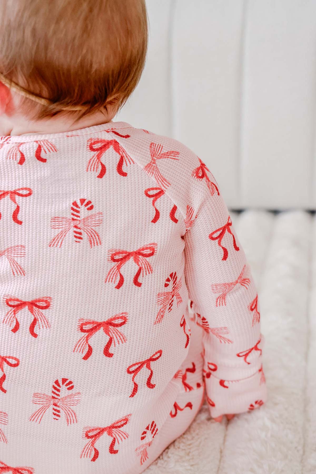 Caden Lane Bamboo Waffle Zipper Ruffle Footie-Peppermint Bows