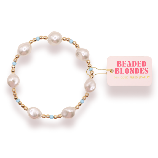 Beaded Blondes "Sadie" Powder Blue Bracelet -Standard 6.75"