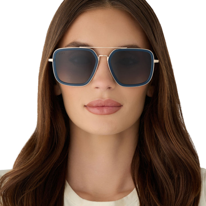 Diff Eyewear “Jordan”  Clubhouse Blue Gold Grey Gradient Polarized Sunglasses
