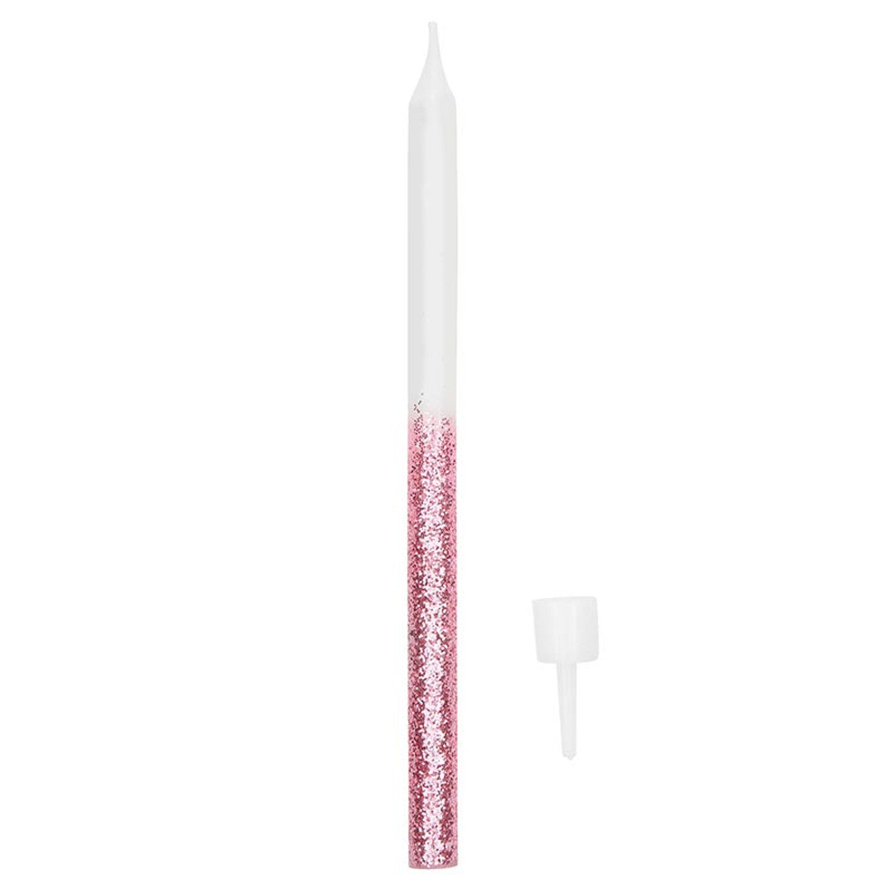 Slant Birthday Candles - Pink Glitter Dip
