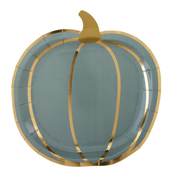 Slant Foil Shaped Paper Plates - Multicolor Pumpkins - 8ct