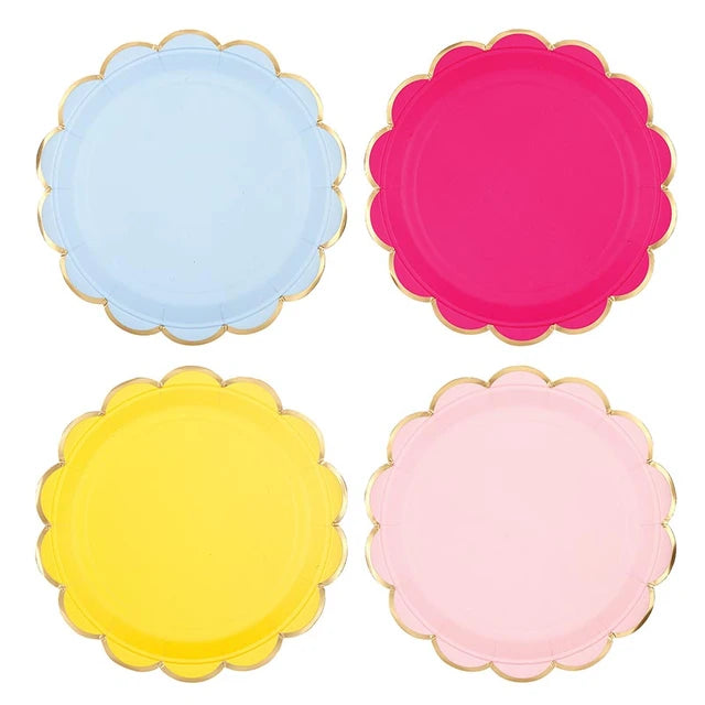 Slant Foil Scalloped Paper Plates - Confetti