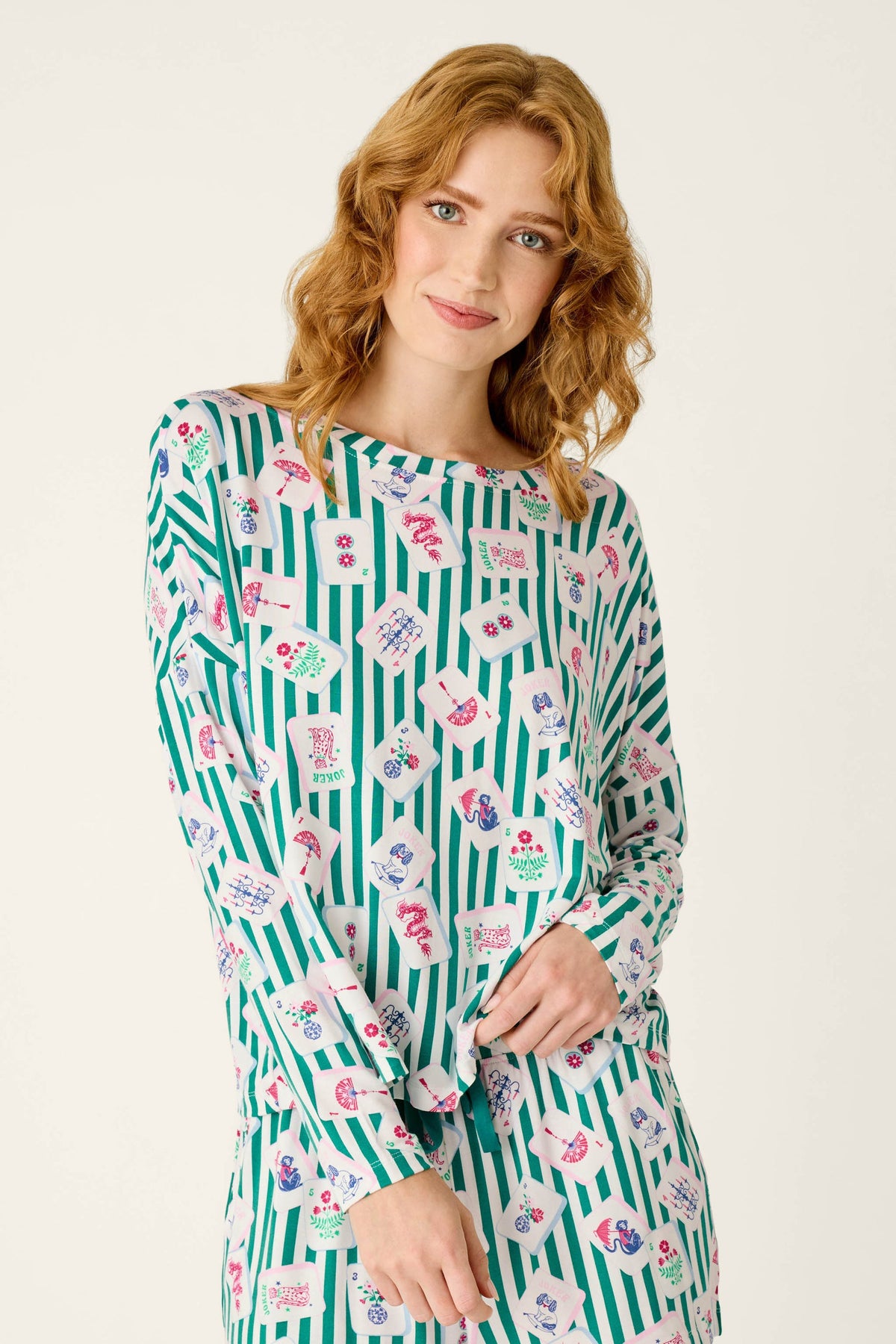 PJ Salvage "Mahjong Queen Dreams" L/S Pajama Top-Greenlake