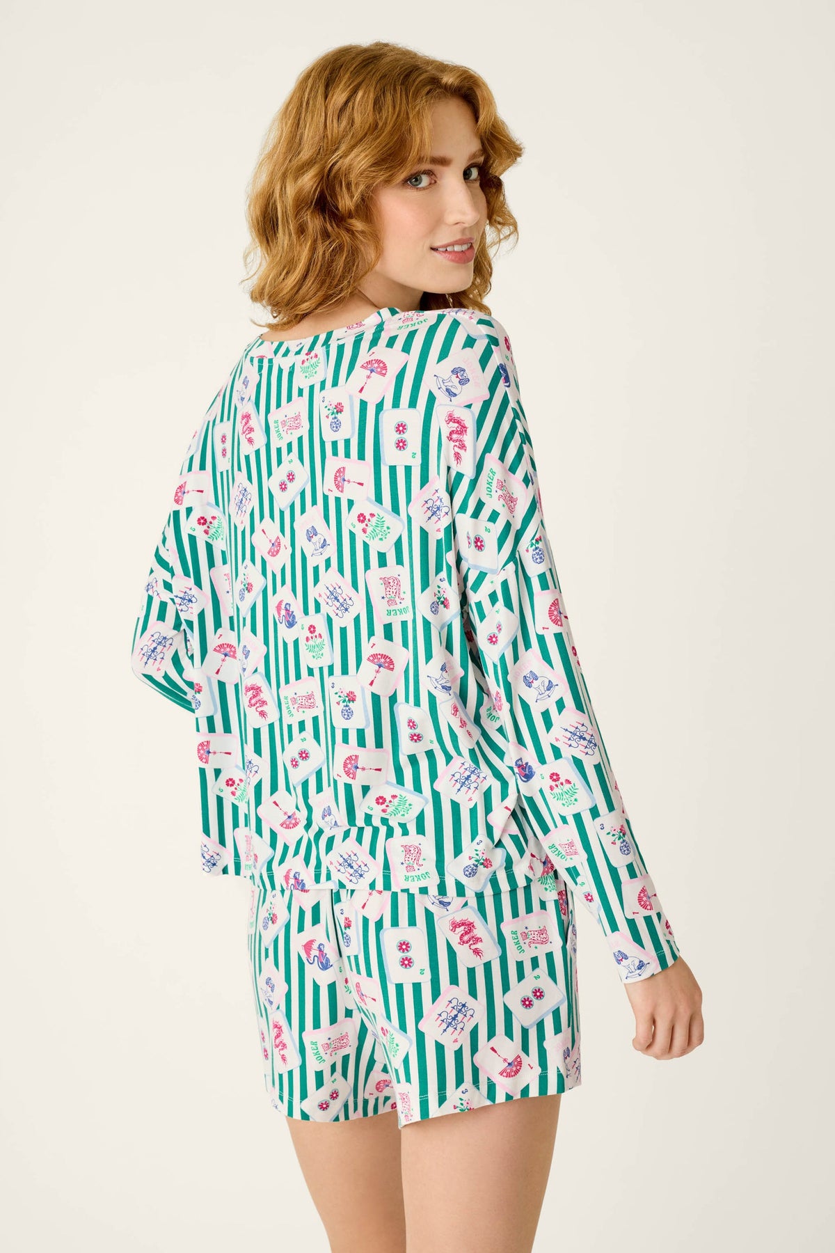 PJ Salvage "Mahjong Queen Dreams" L/S Pajama Top-Greenlake