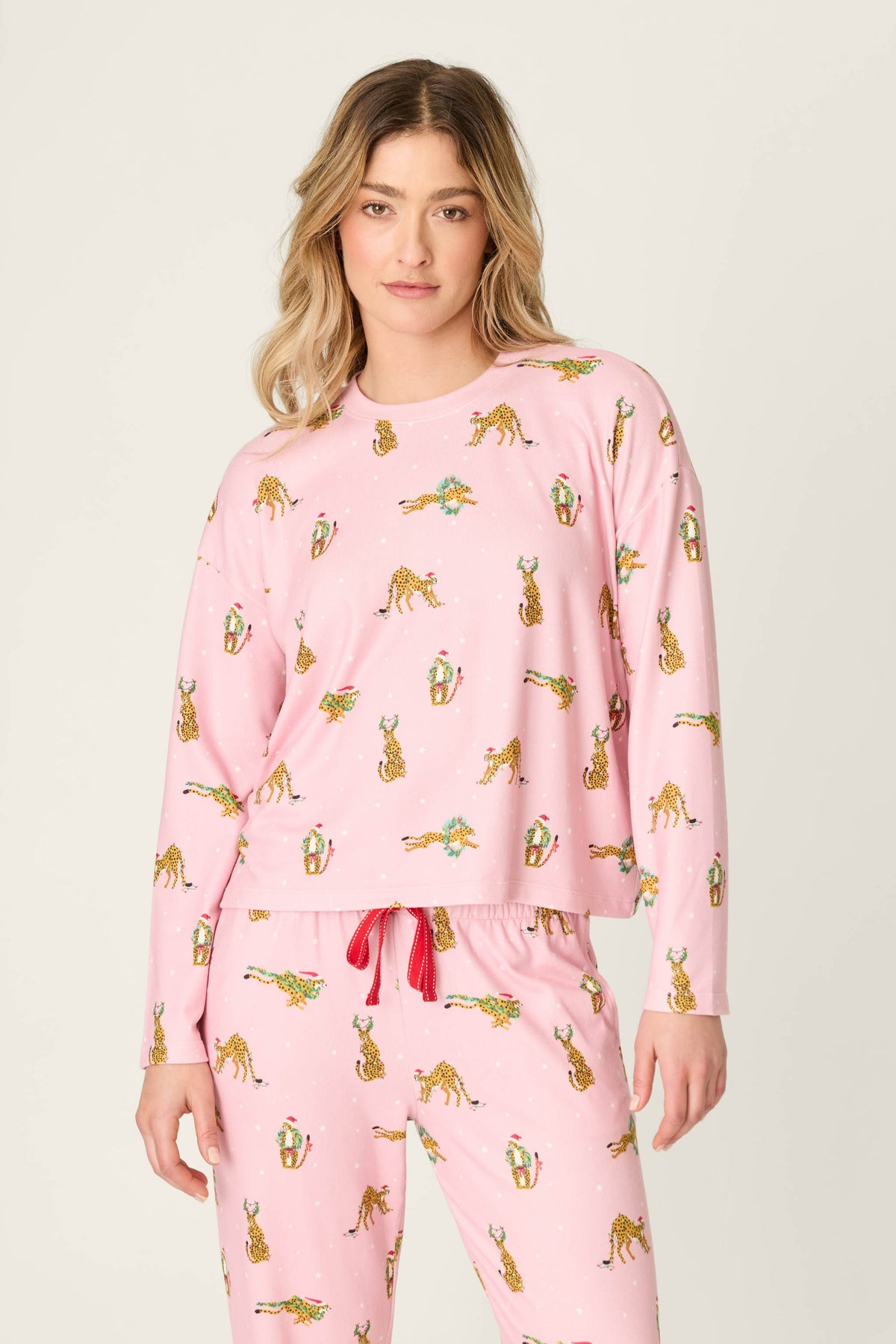 PJ Salvage "Very Merry Wild for the Holidays" L/S Pajama Top-Pink Orchid