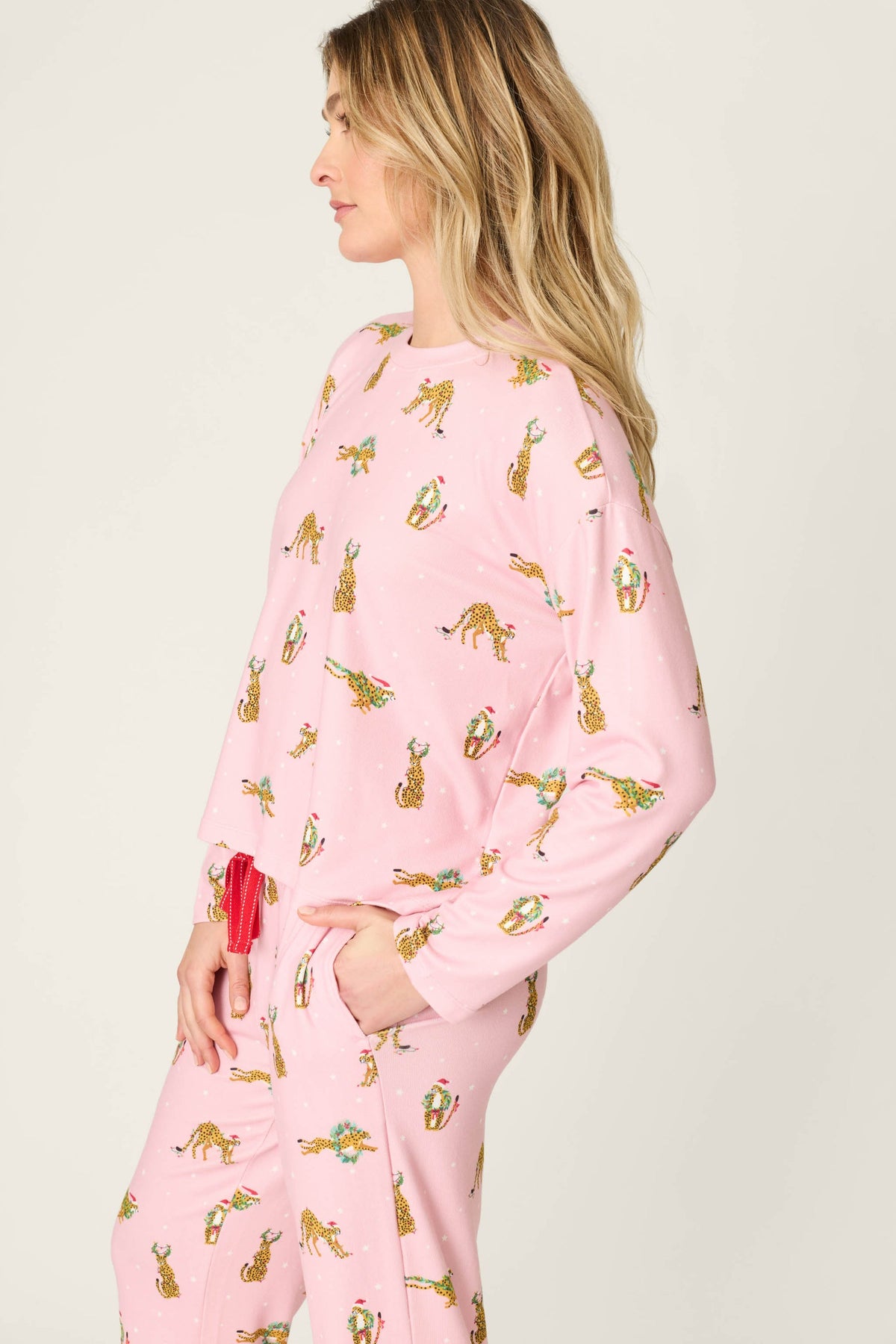 PJ Salvage "Very Merry Wild for the Holidays" L/S Pajama Top-Pink Orchid