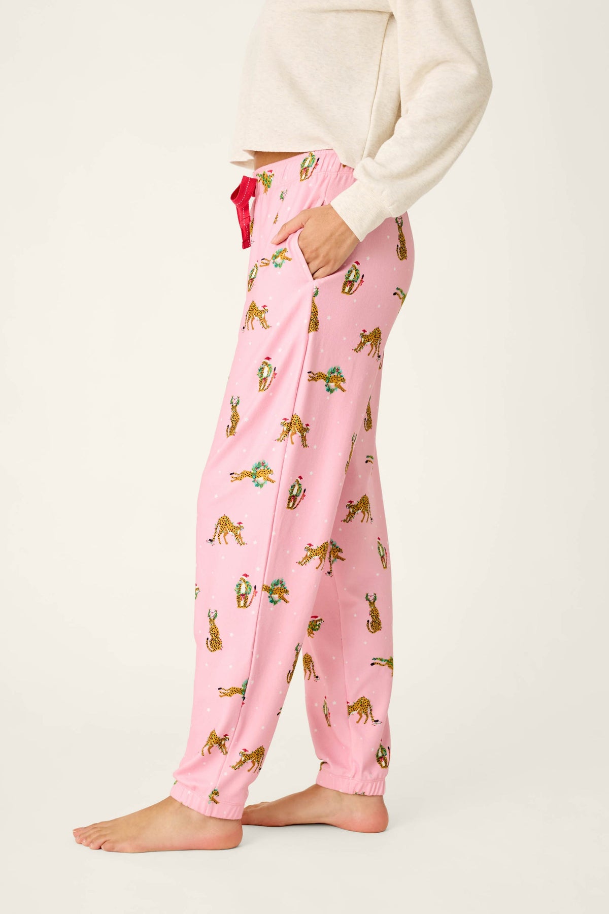 PJ Salvage "Very Merry Wild for the Holidays" Banded Jogger Pajama Pant-Pink Orchid