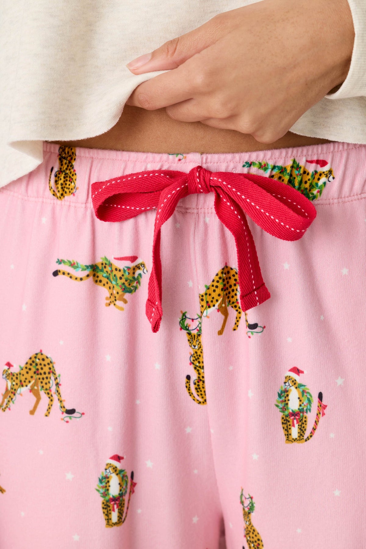 PJ Salvage "Very Merry Wild for the Holidays" Banded Jogger Pajama Pant-Pink Orchid