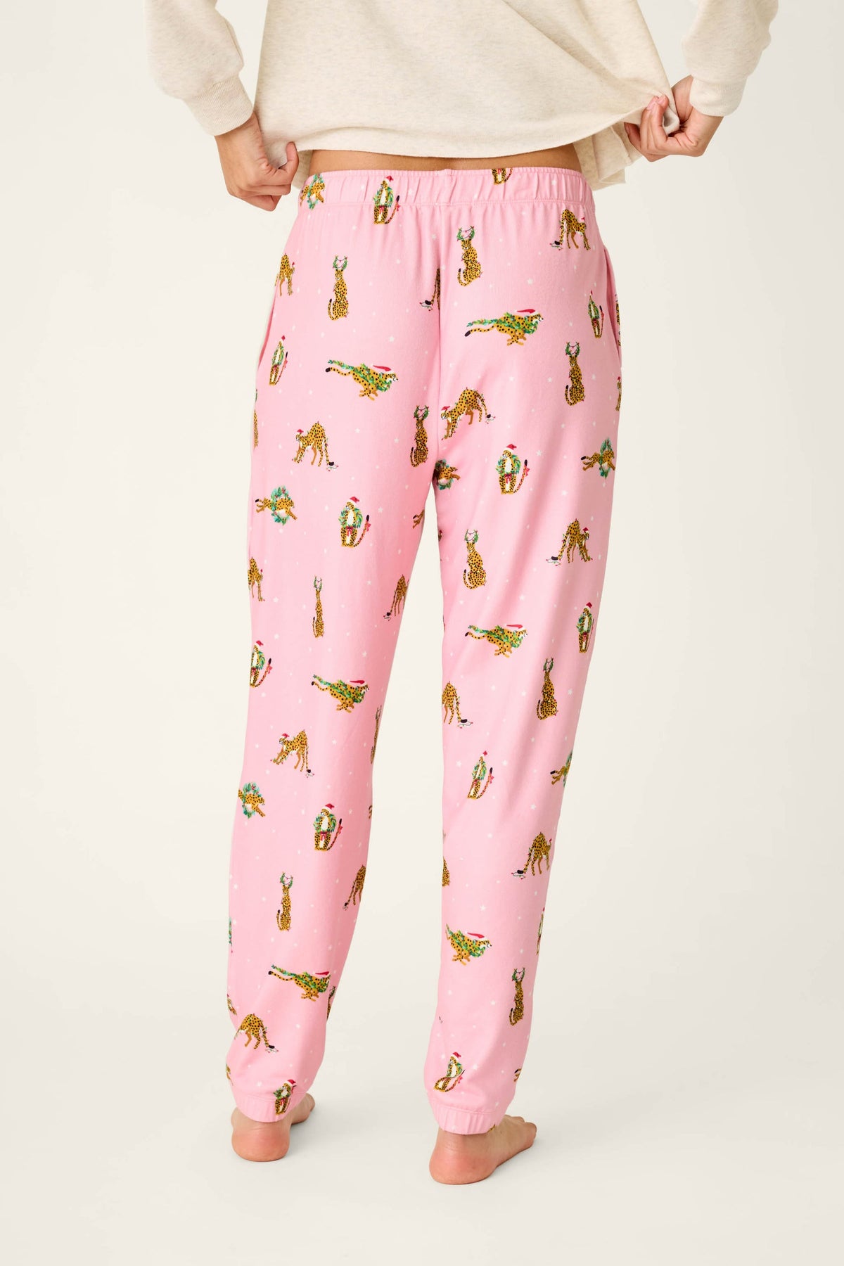 PJ Salvage "Very Merry Wild for the Holidays" Banded Jogger Pajama Pant-Pink Orchid