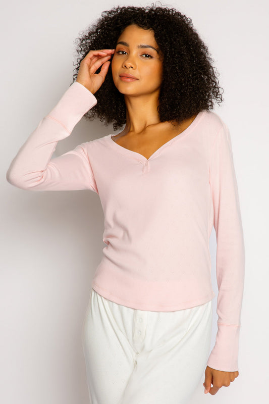 PJ Salvage Pointelle Hearts Long Sleeve Top-Pink Dream