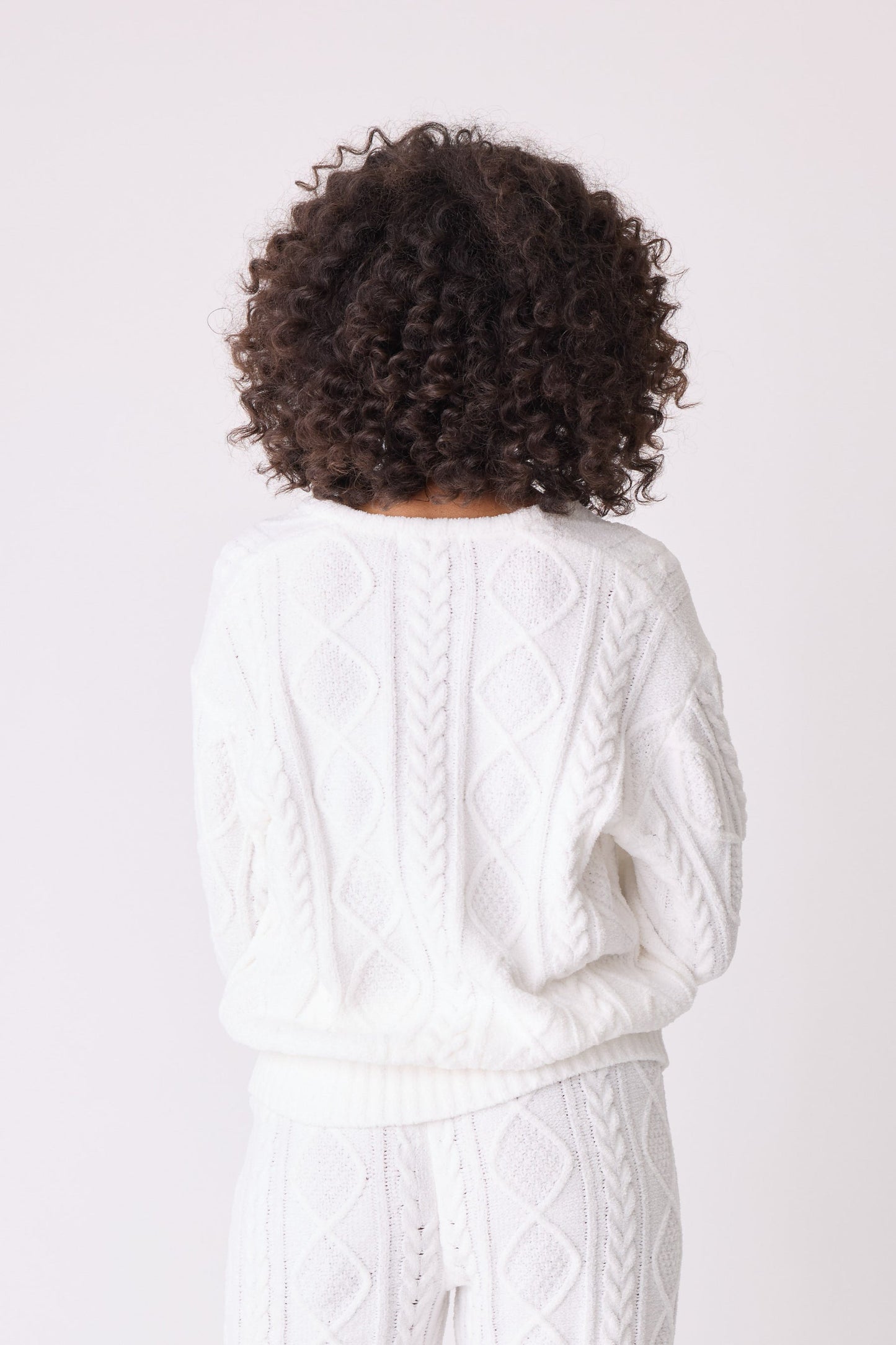 PJ Salvage Chenille Cozy Cable V-Neck Sweater-Ivory