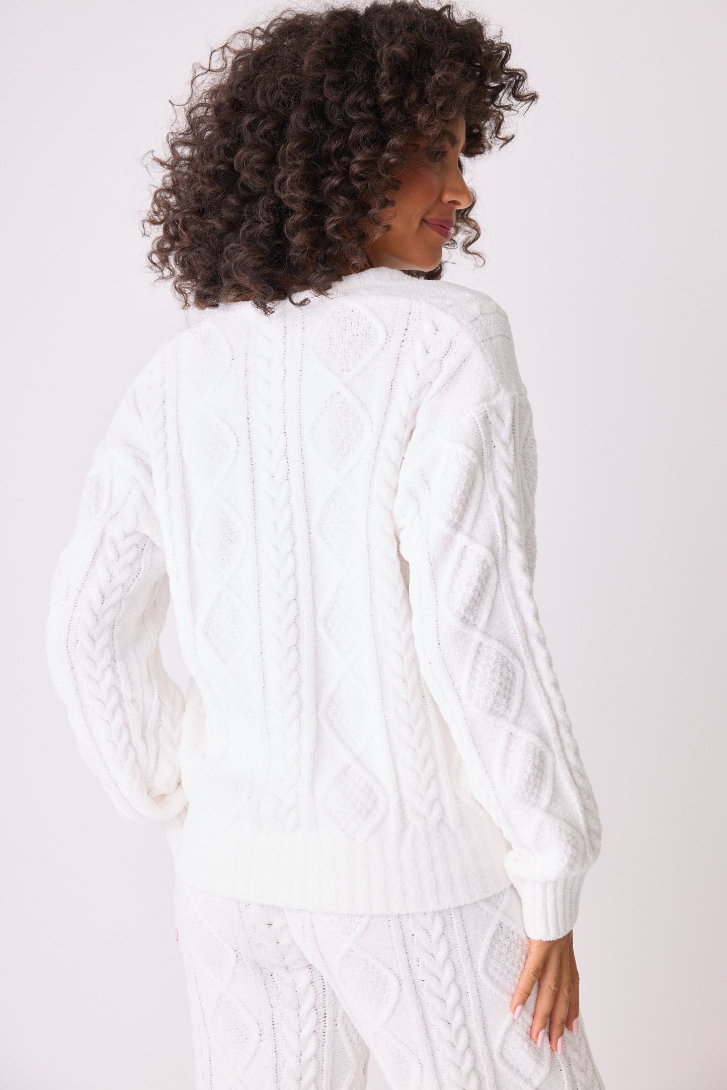 PJ Salvage Chenille Cozy Cable V-Neck Sweater-Ivory