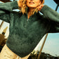 PJ Salvage "Campfire Cozy" Feather Knit Quarter Zip Sweater-Sage Leaf