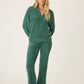 PJ Salvage "Campfire Cozy" Feather Knit Quarter Zip Sweater-Sage Leaf