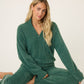 PJ Salvage "Campfire Cozy" Feather Knit Quarter Zip Sweater-Sage Leaf