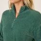 PJ Salvage "Campfire Cozy" Feather Knit Quarter Zip Sweater-Sage Leaf