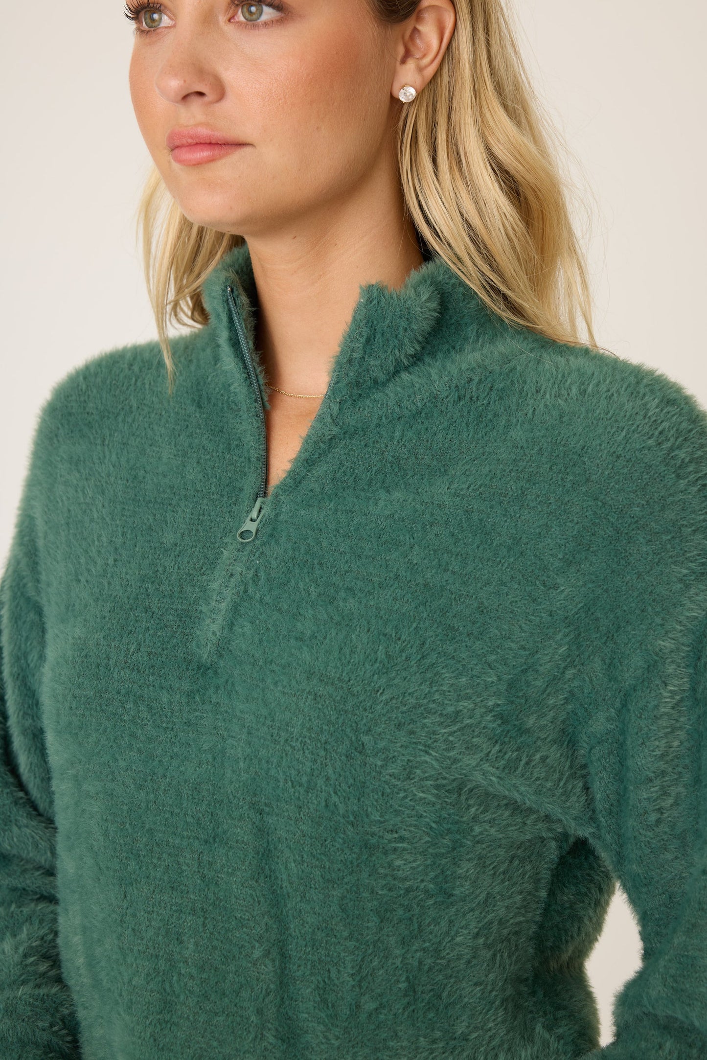 PJ Salvage "Campfire Cozy" Feather Knit Quarter Zip Sweater-Sage Leaf