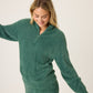 PJ Salvage "Campfire Cozy" Feather Knit Quarter Zip Sweater-Sage Leaf