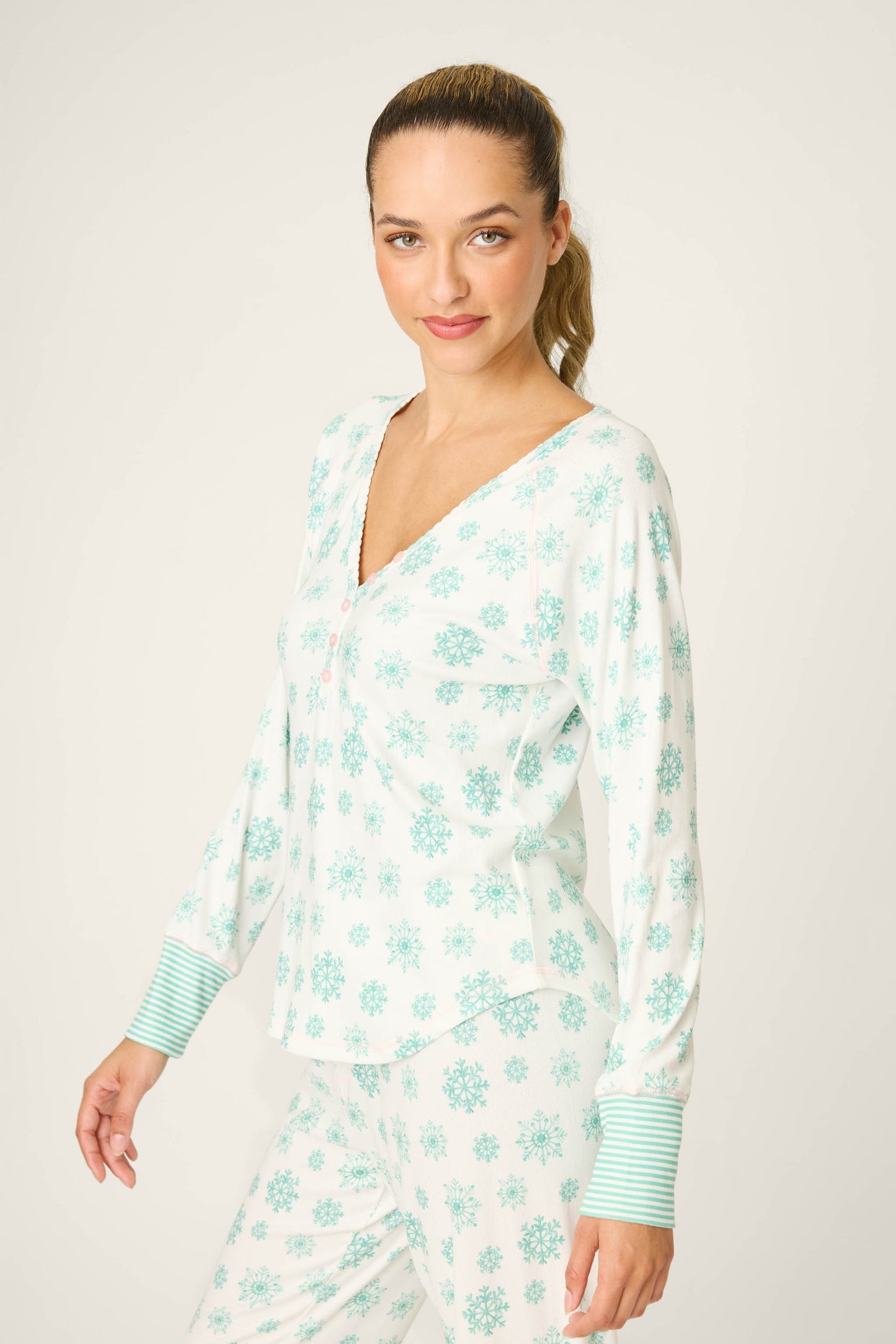 PJ Salvage "Snowflake Wishes" Pointelle Henley Top