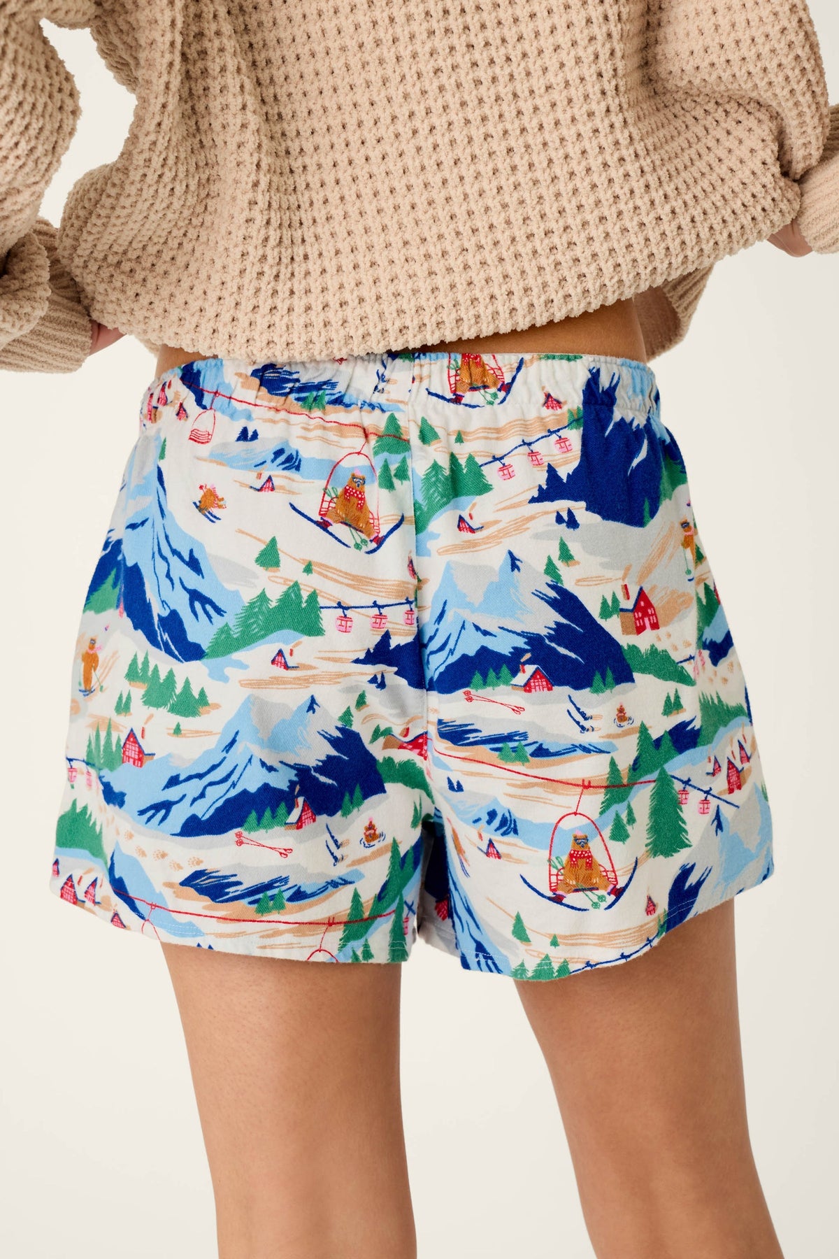 PJ Salvage "Ski Ya Later" Flannel Pajama Shorts-Skiing Bears Print
