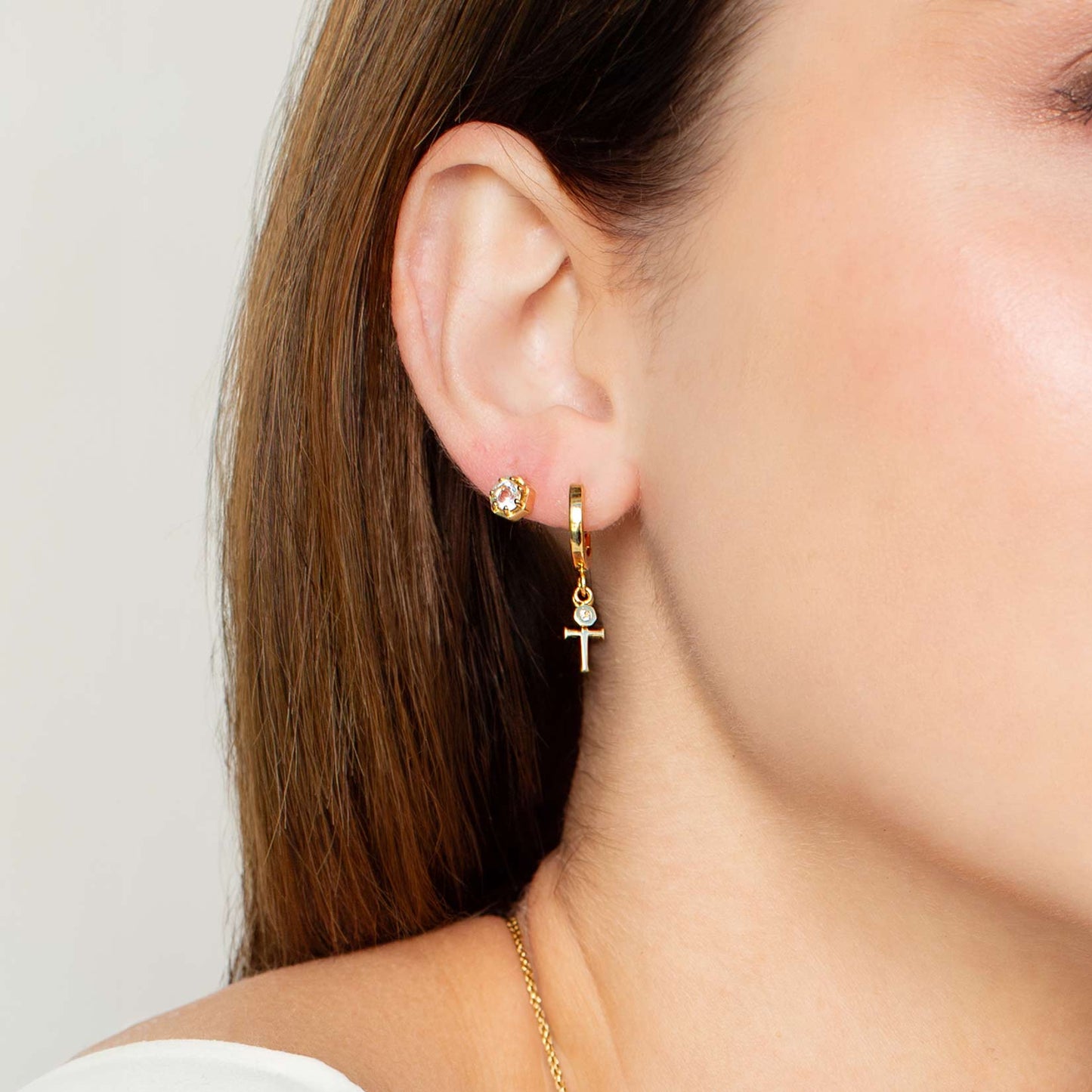 Rizen Calvary Cross Huggie Hoop Earring-Gold