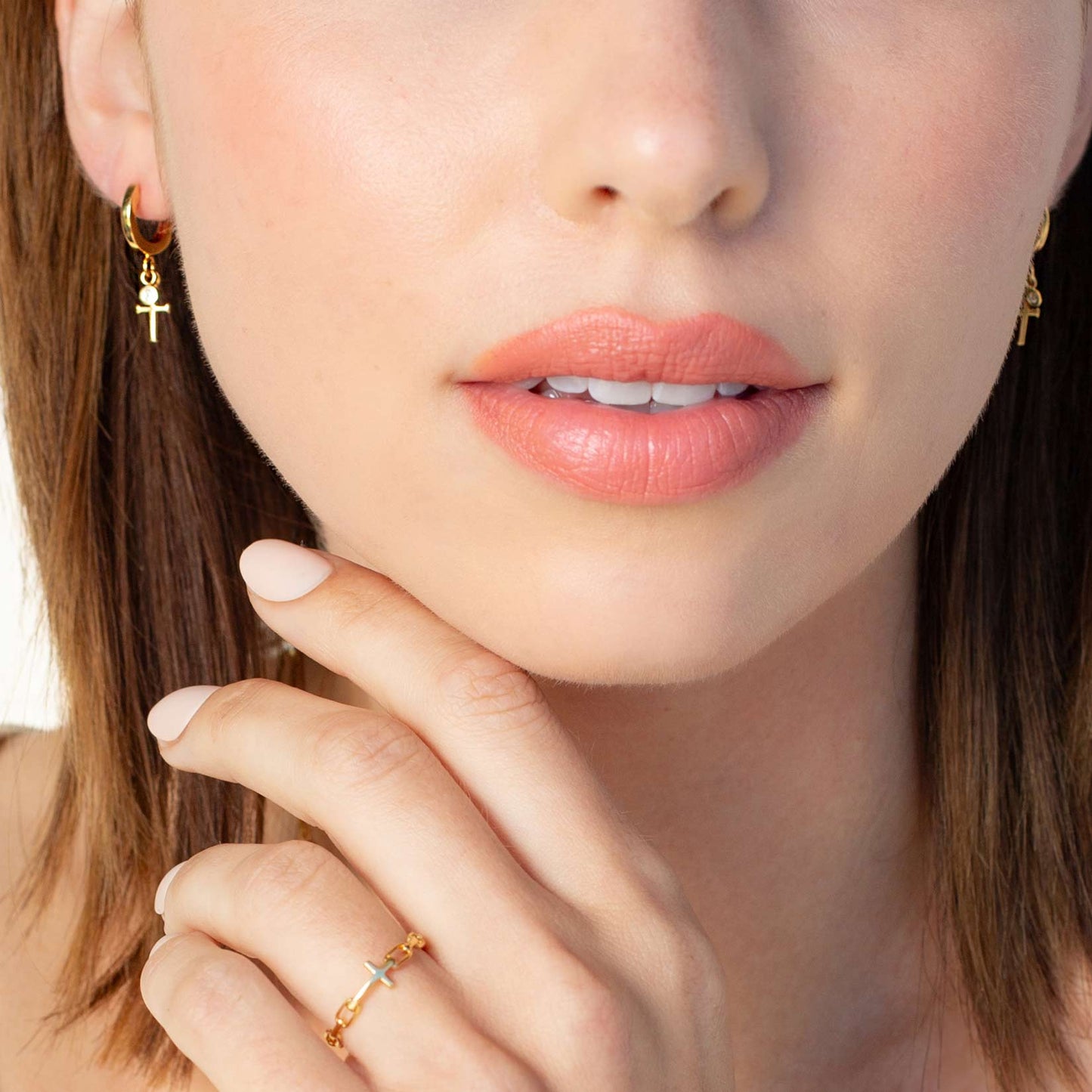 Rizen Calvary Cross Huggie Hoop Earring-Gold