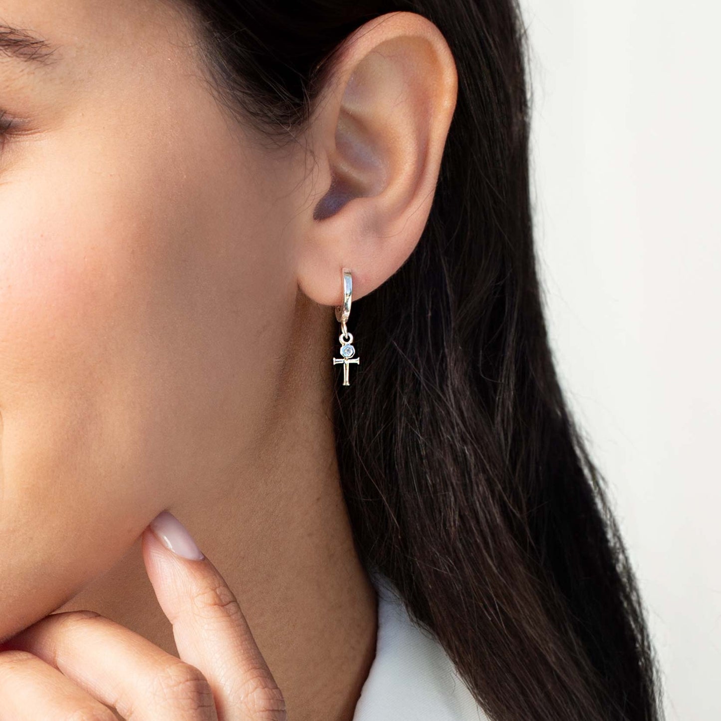 Rizen Calvary Cross Huggie Hoop Earring-Silver