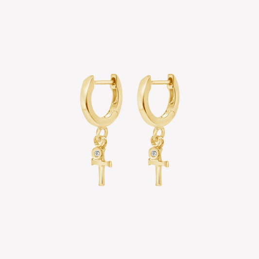 Rizen Calvary Cross Huggie Hoop Earring-Gold