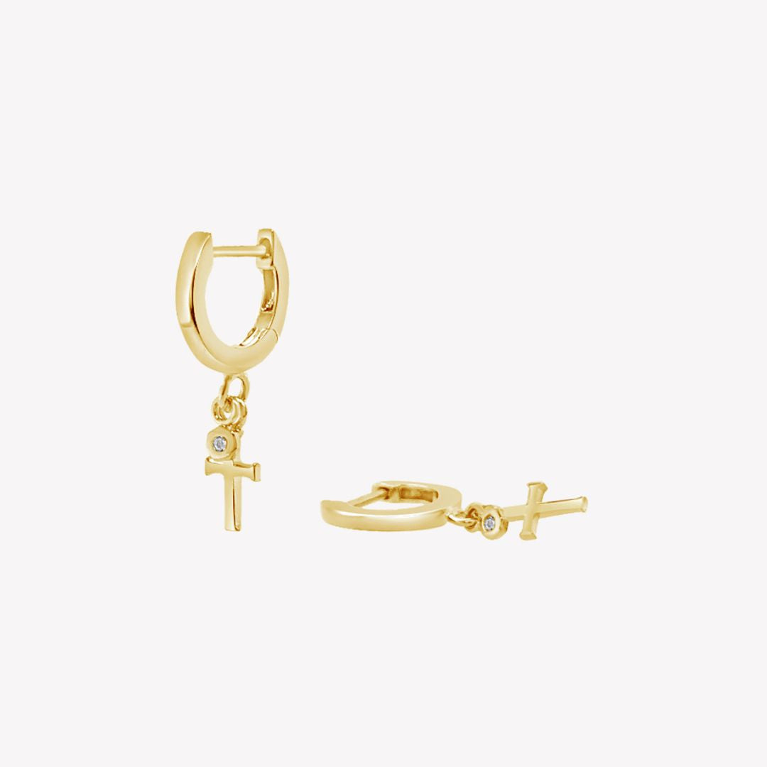Rizen Calvary Cross Huggie Hoop Earring-Gold