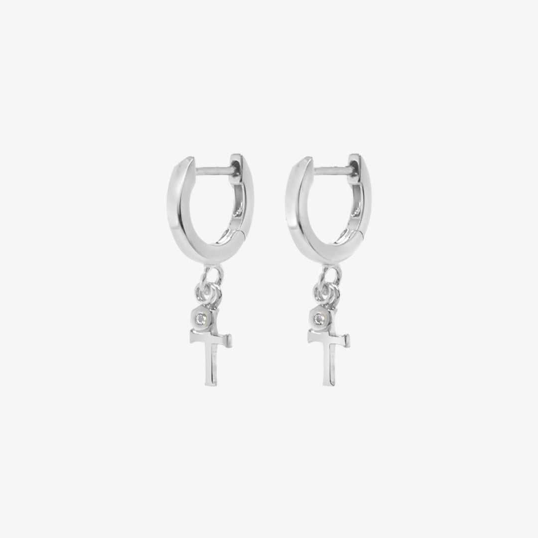 Rizen Calvary Cross Huggie Hoop Earring-Silver
