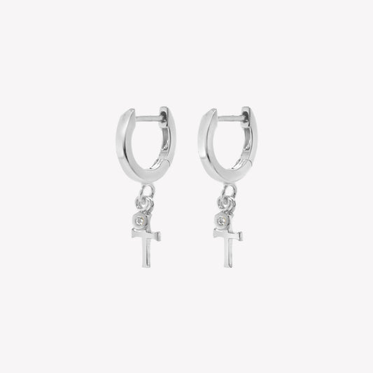 Rizen Calvary Cross Huggie Hoop Earring-Silver