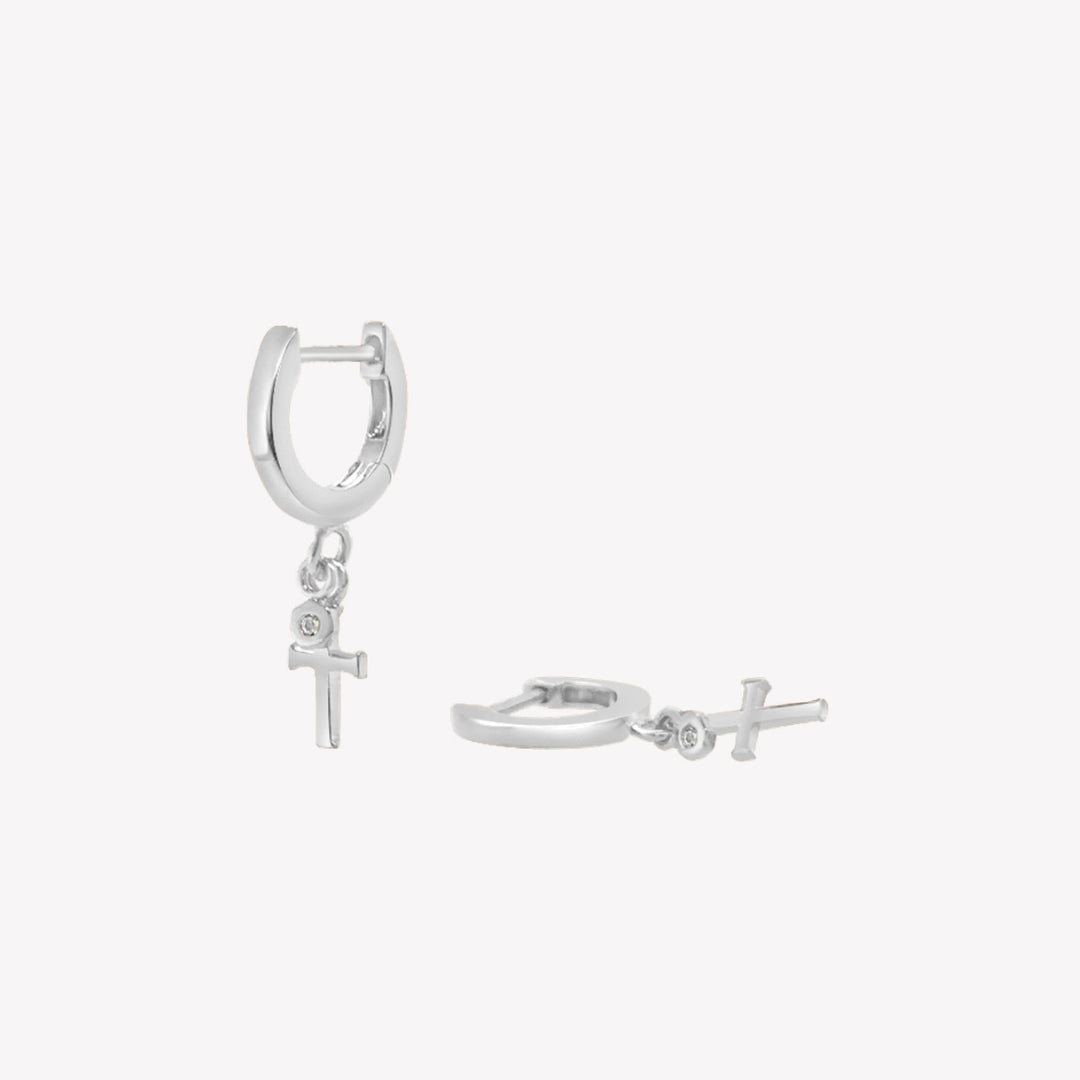 Rizen Calvary Cross Huggie Hoop Earring-Silver