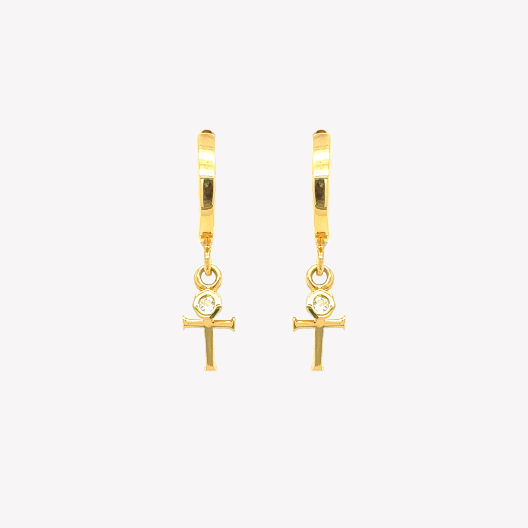 Rizen Calvary Cross Huggie Hoop Earring-Gold