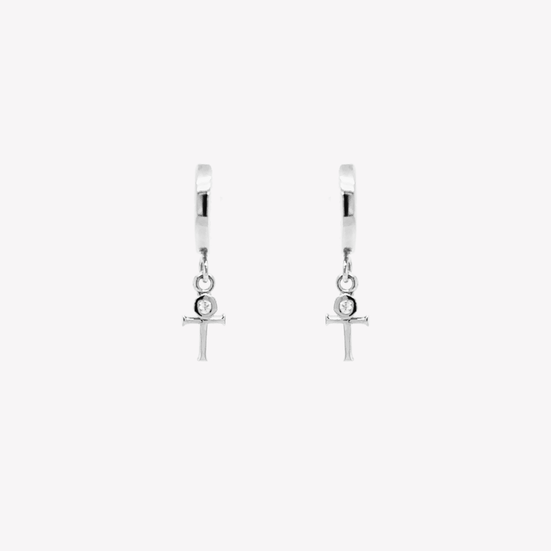 Rizen Calvary Cross Huggie Hoop Earring-Silver