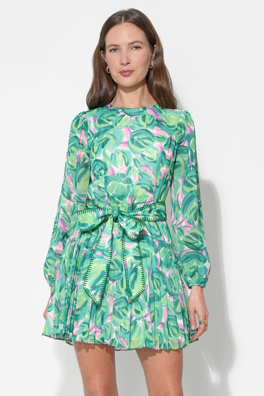 Adelyn Rae "Rylee" Pleated L/S Mini Dress-Green