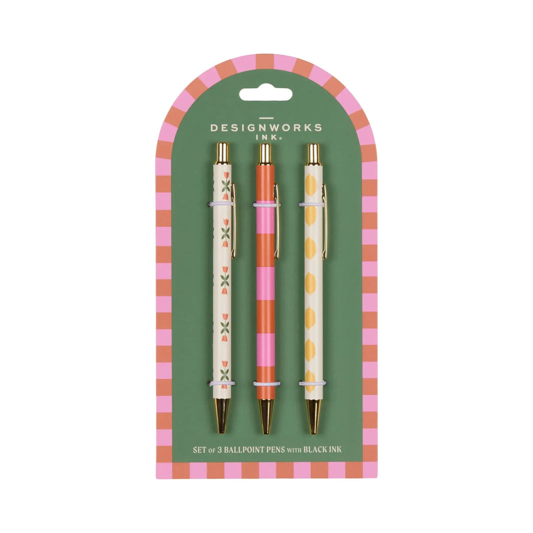 Designworks Ink A Dopo Set of 3 Pens-Flower/Stripe/Lemon