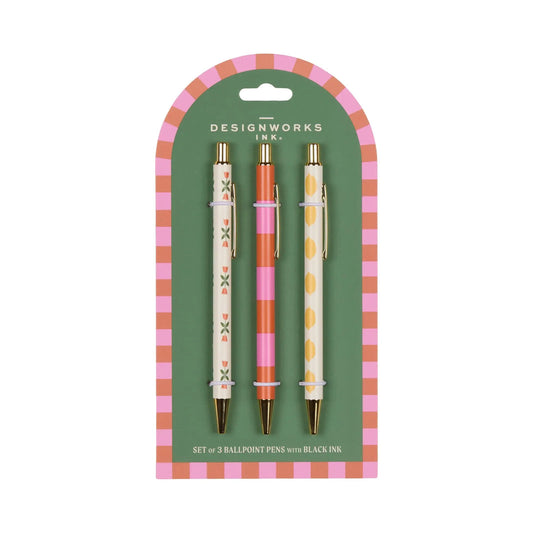Designworks Ink A Dopo Set of 3 Pens-Flower/Stripe/Lemon